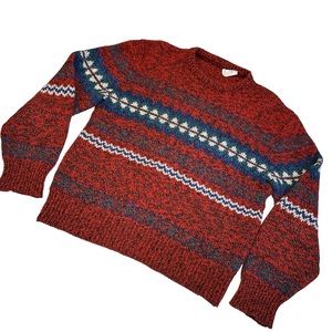 Wool Ski Sweater Men’s Large Red Blue Green Vintage Unbranded Forest Granola